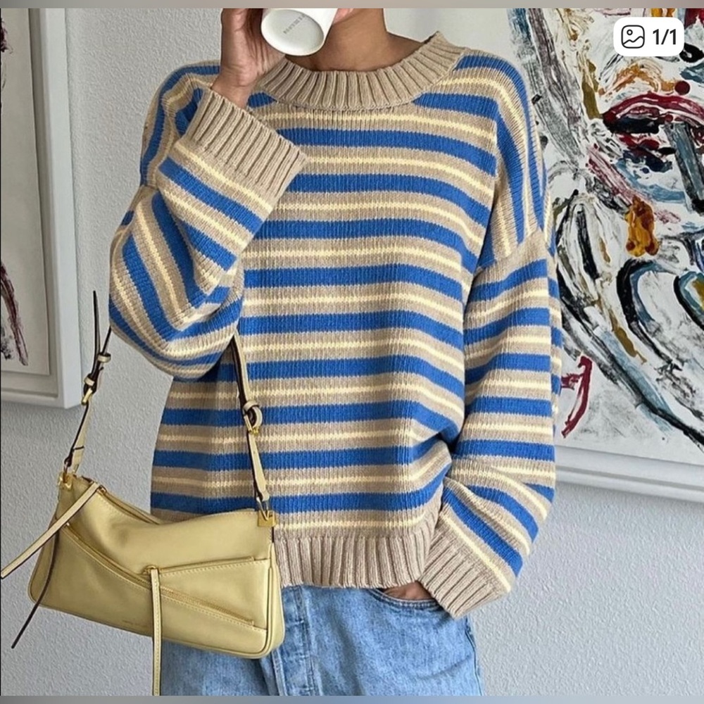 James Street Co Blake sweater in camel stripe